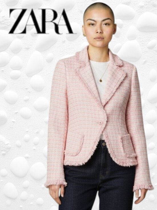 ZARA BASIC Jackets & Blazers - ZARA BASIC Light Pink Tweed Jacket, Size 2 - Like New
